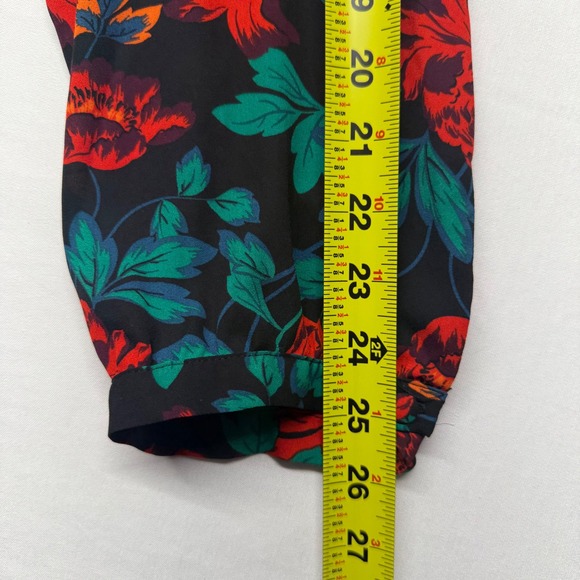 Torrid Floral Blouse Size 3 Boho Peasant Top Sheer Tie Neck Black - Picture 11 of 12